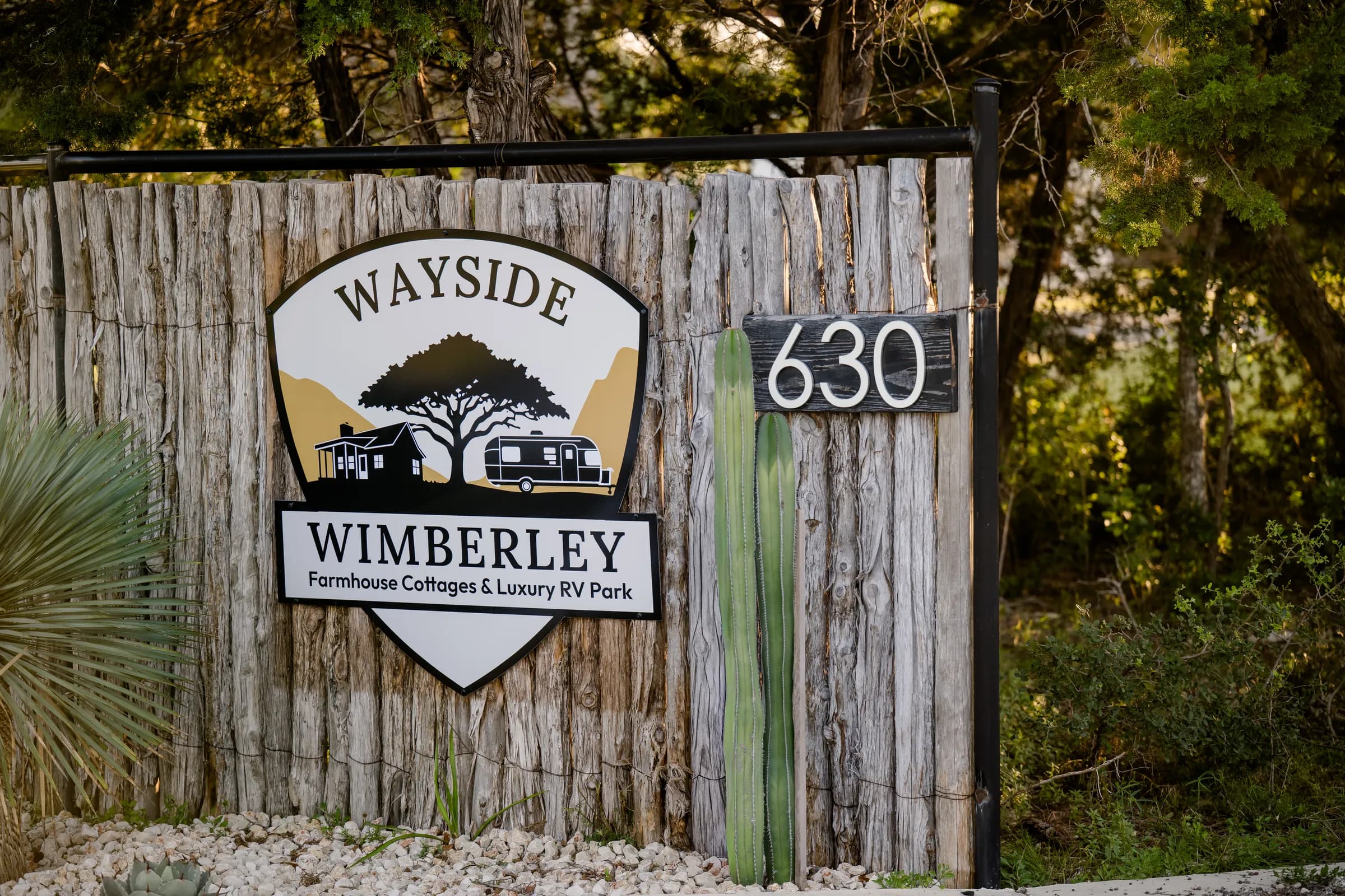 Wayside Wimberley entrance sign at 630 Wayside Drive