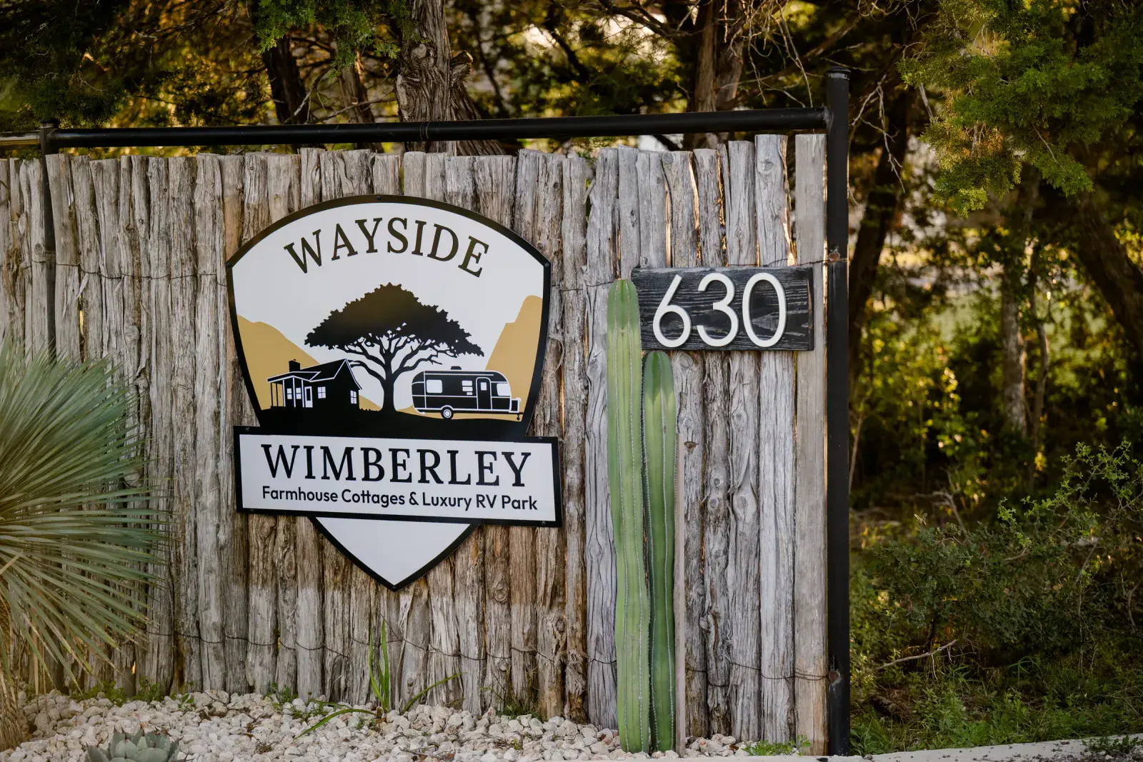 Wayside Wimberley entrance sign at 630 Wayside Drive