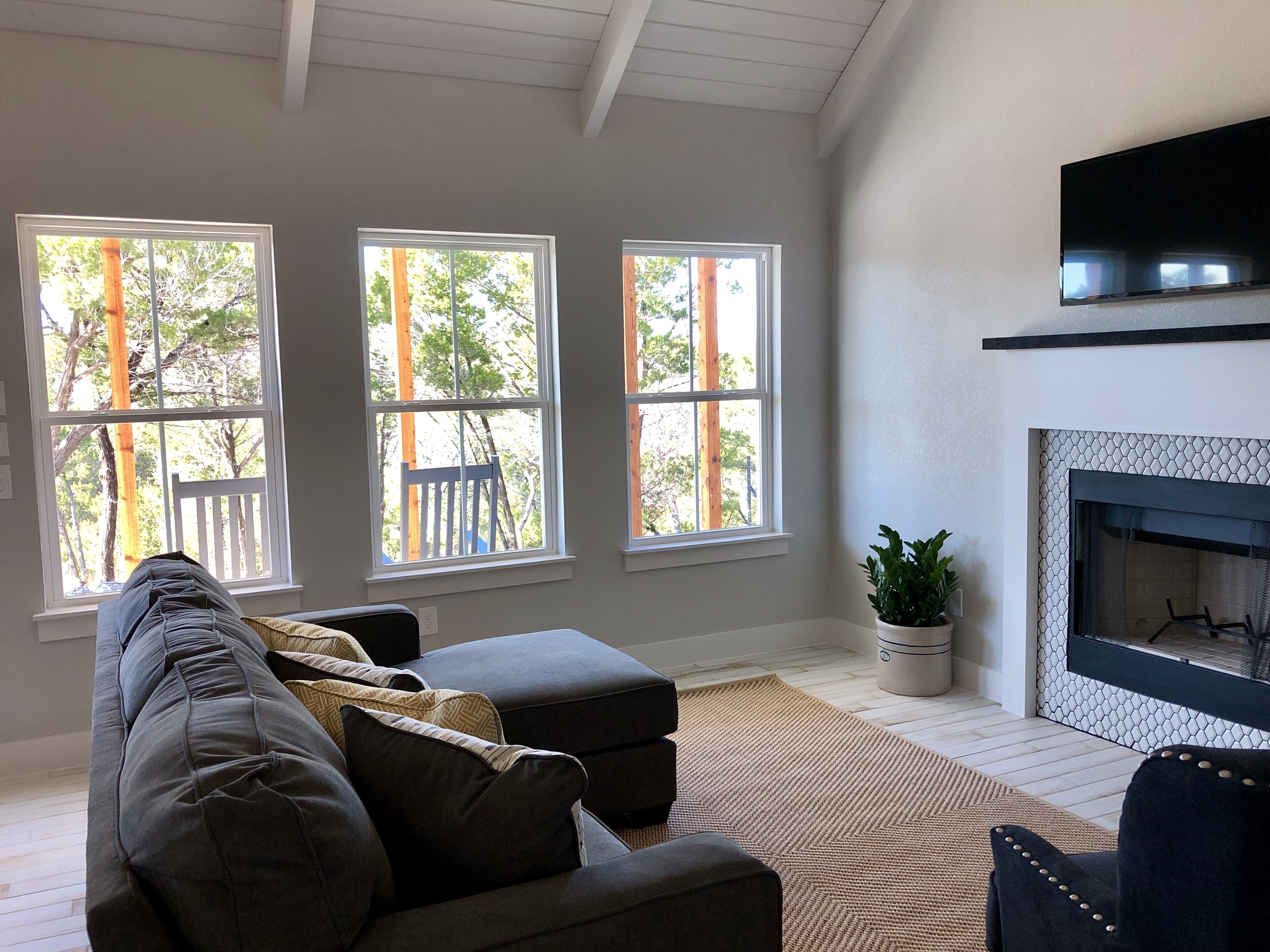 Jackrabbit Cottage living room with natural light and wood floors